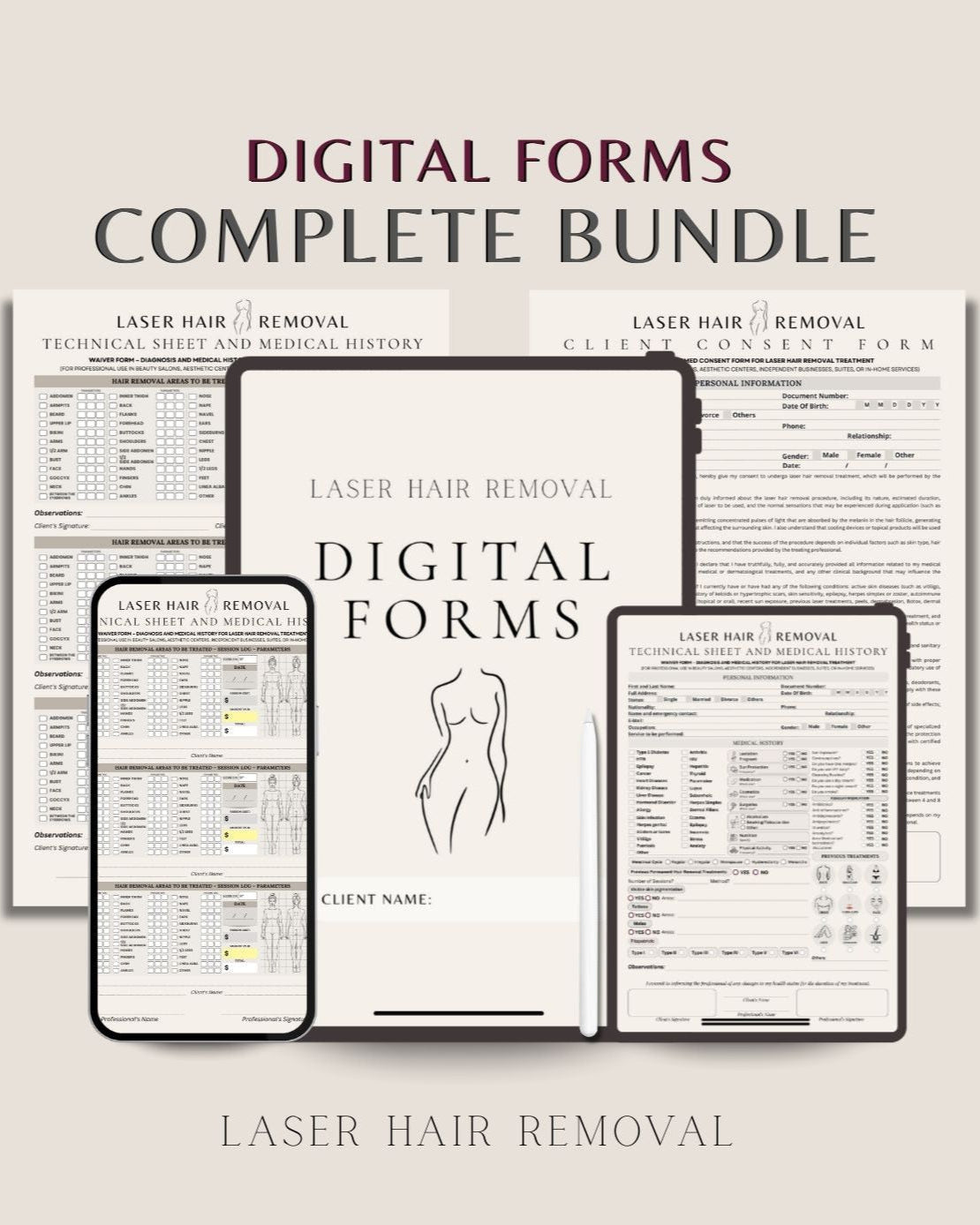 Paquete de Formularios Digitales para Depilación Láser (inglés)