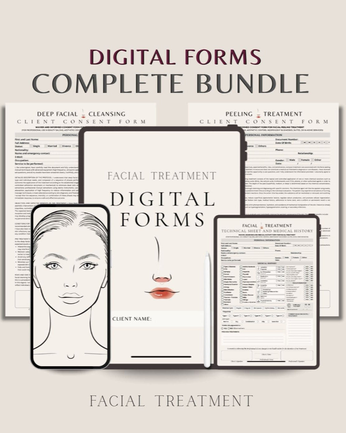 Paquete de Formularios Digitales para Tratamientos Faciales (español)