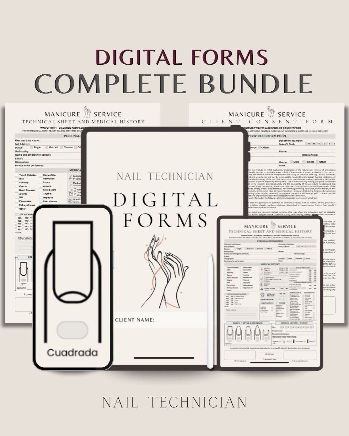 Paquete de Formularios Digitales para Técnicos de Uñas (español)