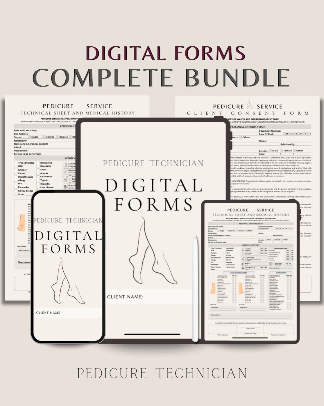 Paquete de Formularios Digitales para Técnicos de Pedicura (español)