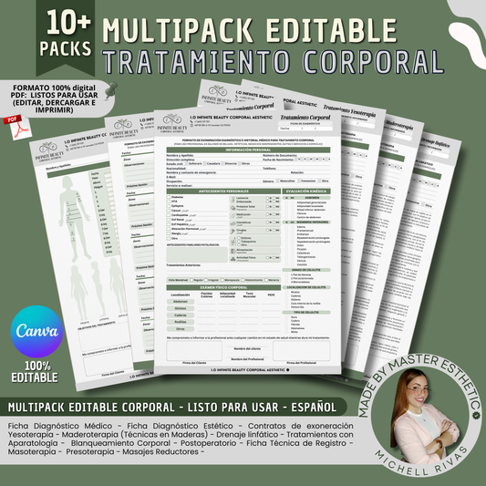 MULTIPACK FORMATOS EDITABLES CANVA / TRATAMIENTO CORPORAL - ESPAÑOL
