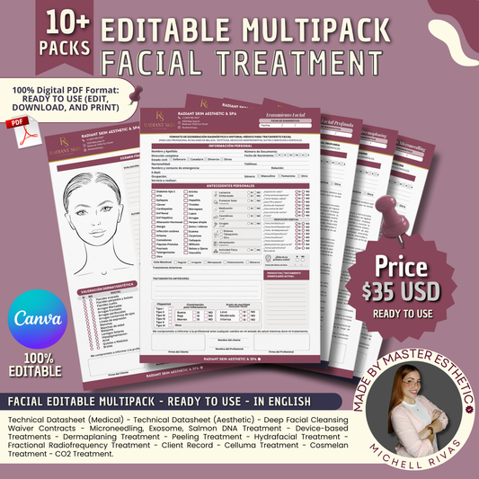 EDITABLE FORMATS MULTIPACK CANVA / FACIAL TREATMENT - IN ENGLISH
